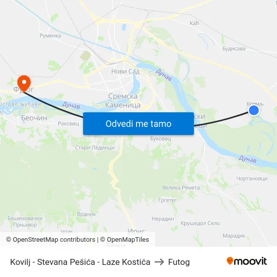 Kovilj - Stevana Pešića - Laze Kostića to Futog map