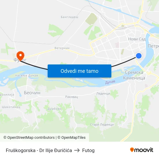 Fruškogorska - Dr Ilije Đuričića to Futog map