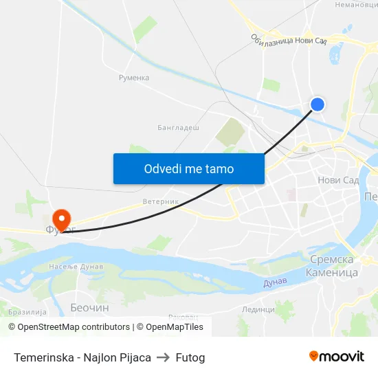 Temerinska - Najlon Pijaca to Futog map