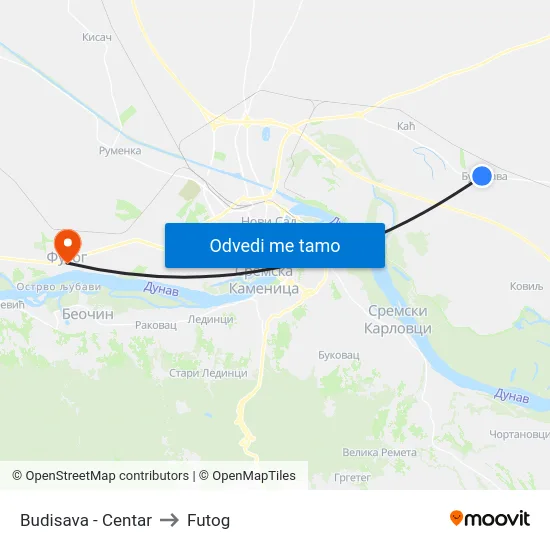 Budisava - Centar to Futog map