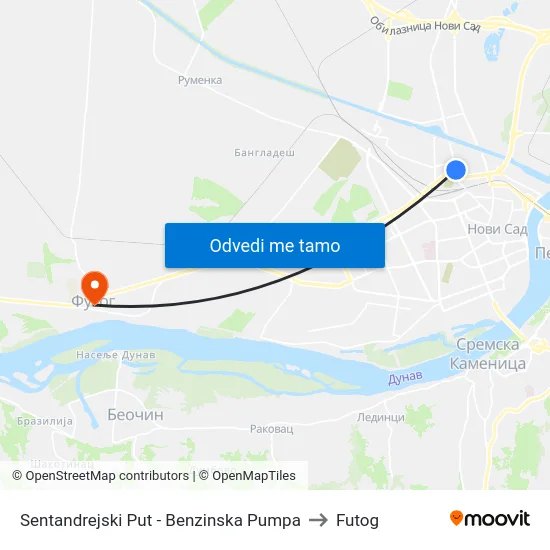 Sentandrejski Put - Benzinska Pumpa to Futog map