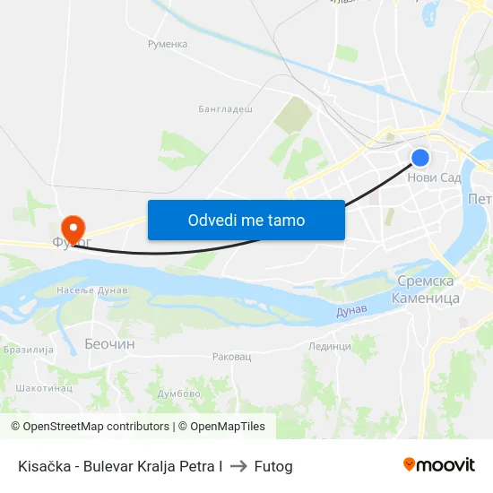 Kisačka - Bulevar Kralja Petra I to Futog map