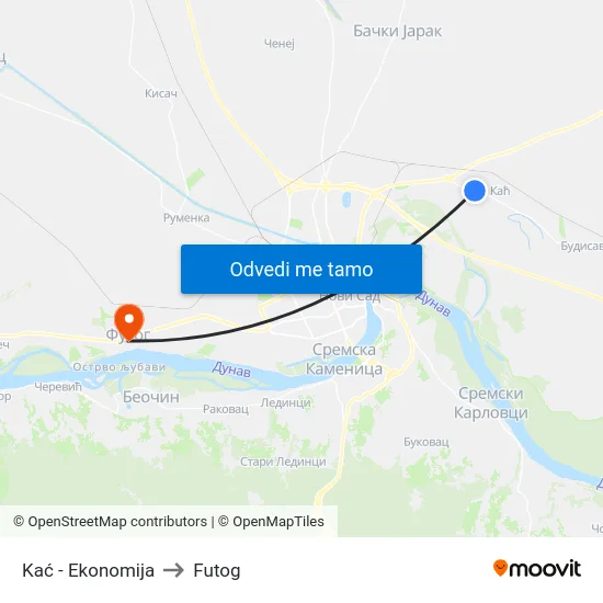 Kać - Ekonomija to Futog map