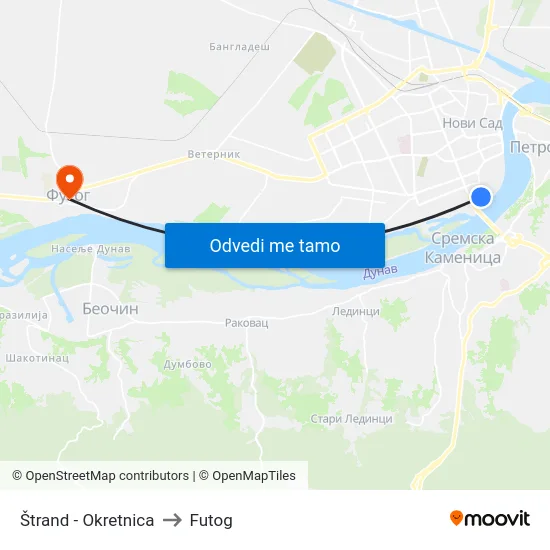 Štrand - Okretnica to Futog map
