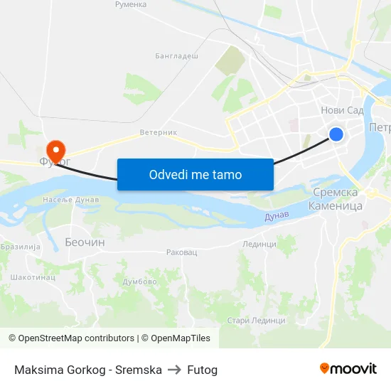 Maksima Gorkog - Sremska to Futog map