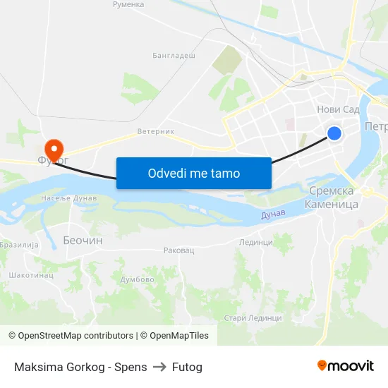 Maksima Gorkog - Spens to Futog map