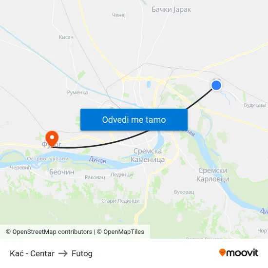 Kać - Centar to Futog map