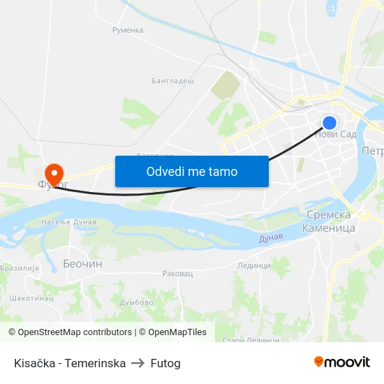 Kisačka - Temerinska to Futog map