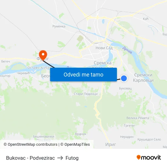 Bukovac - Podvezirac to Futog map