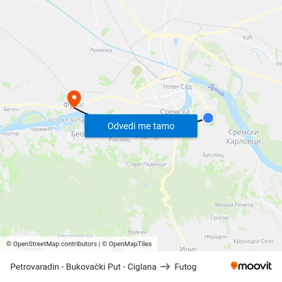 Petrovaradin - Bukovački Put - Ciglana to Futog map