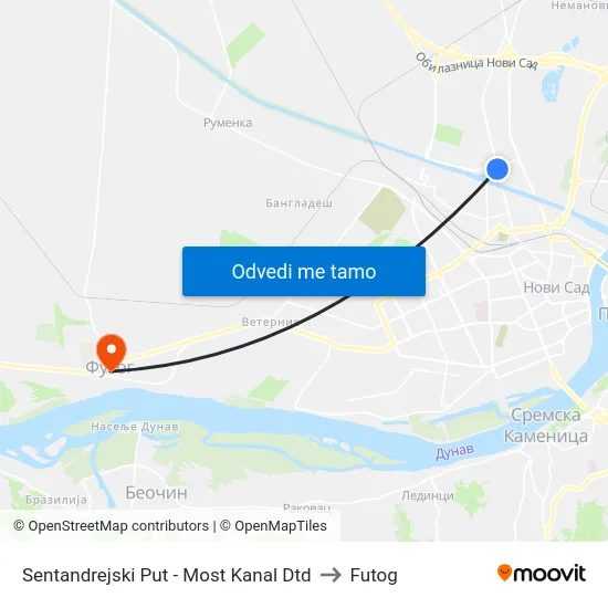 Sentandrejski Put - Most Kanal Dtd to Futog map
