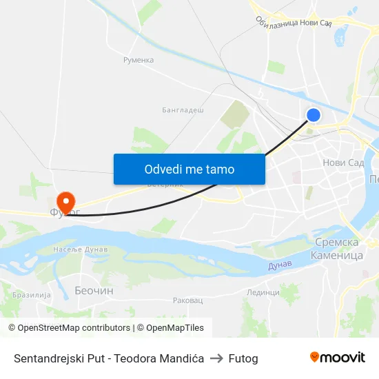 Sentandrejski Put - Teodora Mandića to Futog map