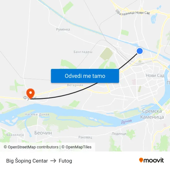 Big Šoping Centar to Futog map