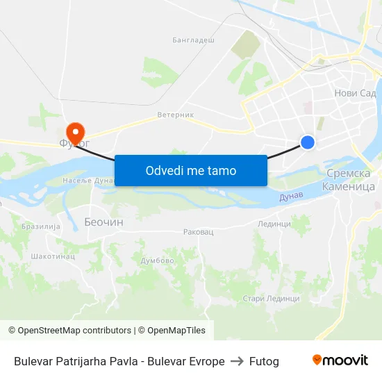 Bulevar Patrijarha Pavla - Bulevar Evrope to Futog map