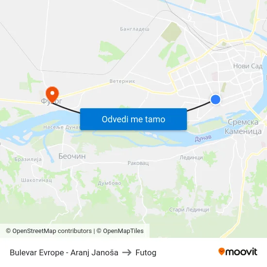 Bulevar Evrope - Aranj Janoša to Futog map