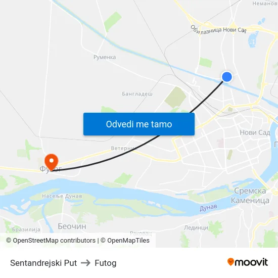 Sentandrejski Put to Futog map