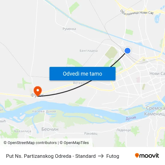 Put Ns. Partizanskog Odreda - Standard to Futog map