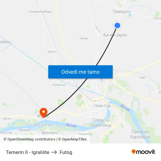 Temerin II - Igralište to Futog map