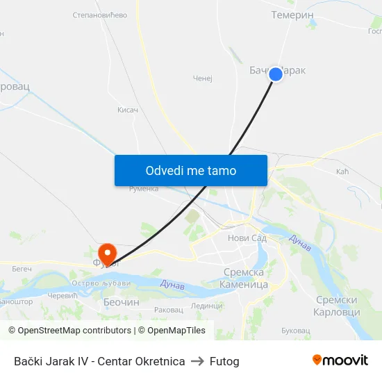 Bački Jarak IV - Centar Okretnica to Futog map