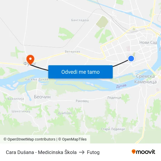 Cara Dušana - Medicinska Škola to Futog map