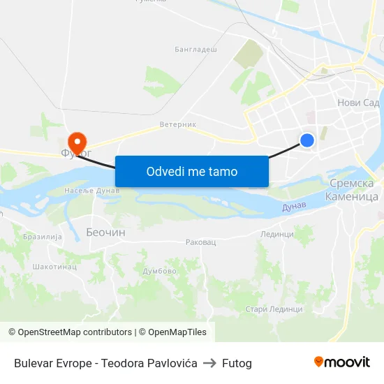 Bulevar Evrope - Teodora Pavlovića to Futog map