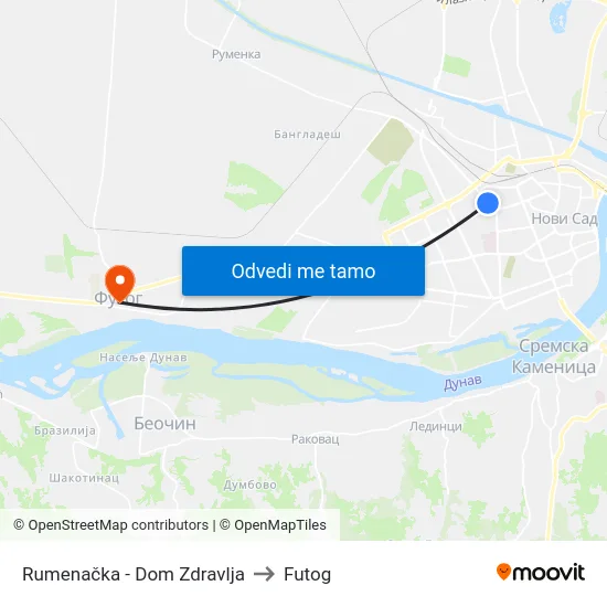 Rumenačka - Dom Zdravlja to Futog map