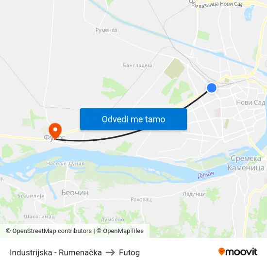 Industrijska - Rumenačka to Futog map