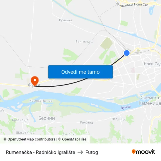 Rumenačka - Radničko Igralište to Futog map