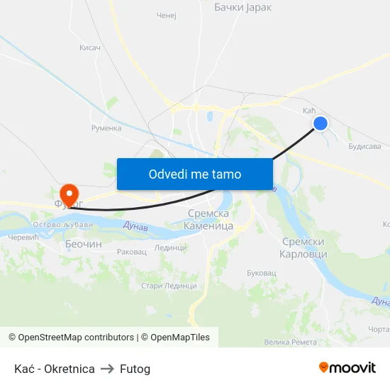 Kać - Okretnica to Futog map