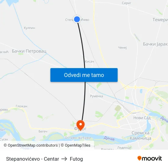 Stepanovićevo - Centar to Futog map