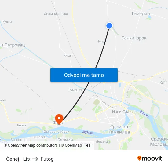 Čenej - Lis to Futog map