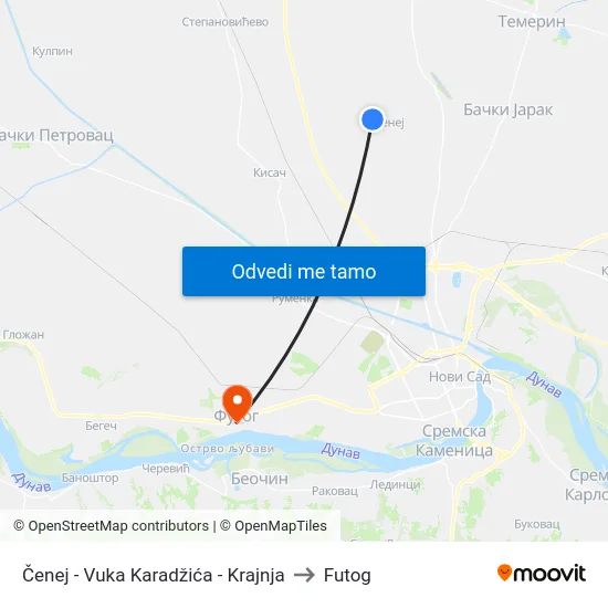Čenej - Vuka Karadžića - Krajnja to Futog map