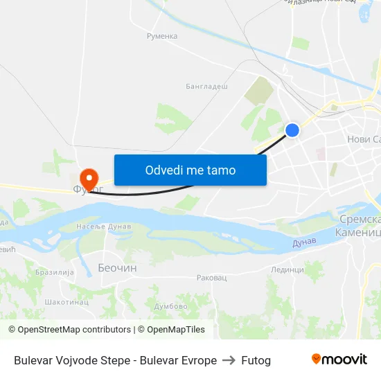Bulevar Vojvode Stepe - Bulevar Evrope to Futog map
