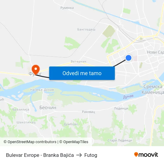 Bulevar Evrope - Branka Bajića to Futog map