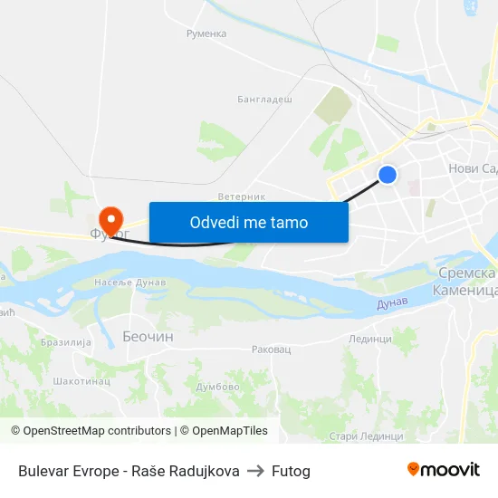 Bulevar Evrope - Raše Radujkova to Futog map