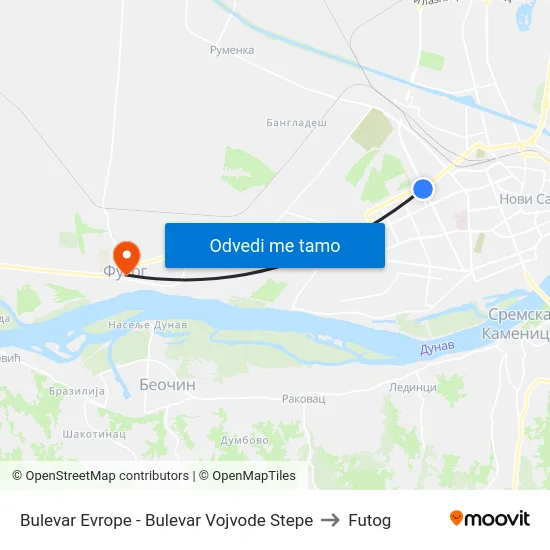 Bulevar Evrope - Bulevar Vojvode Stepe to Futog map