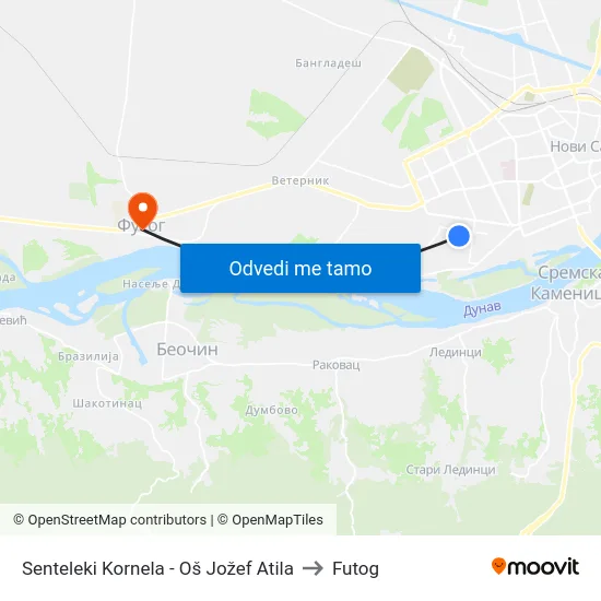 Senteleki Kornela - Oš Jožef Atila to Futog map
