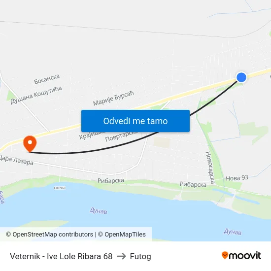 Veternik - Ive Lole Ribara 68 to Futog map