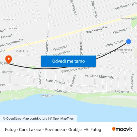 Futog - Cara Lazara - Povrtarska - Groblje to Futog map