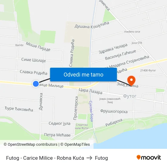 Futog - Carice Milice - Robna Kuća to Futog map
