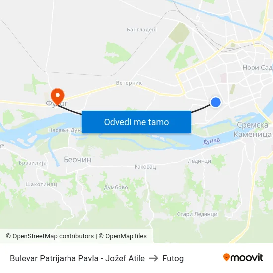 Bulevar Patrijarha Pavla - Jožef Atile to Futog map
