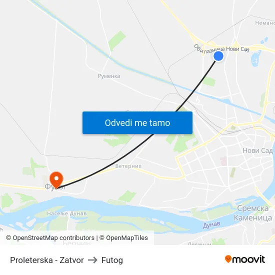 Proleterska - Zatvor to Futog map