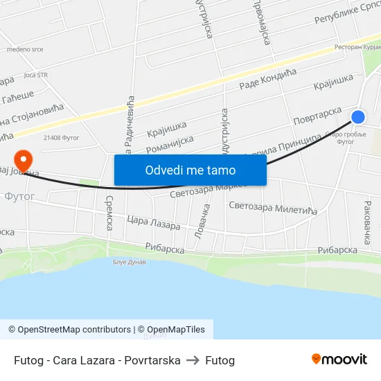 Futog - Cara Lazara - Povrtarska to Futog map