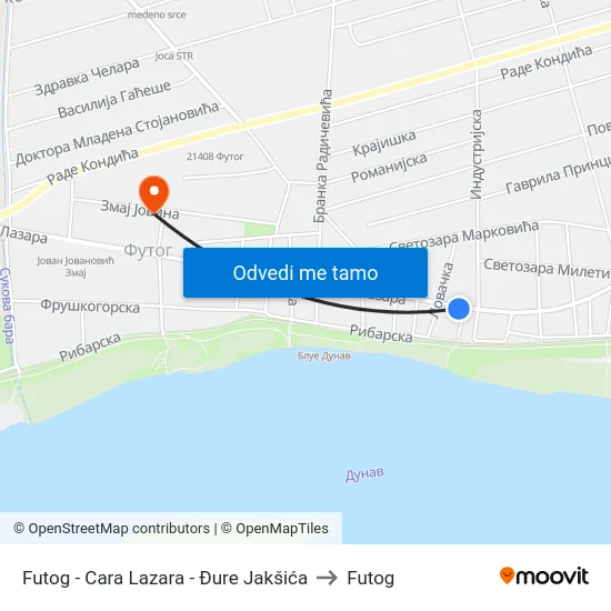 Futog - Cara Lazara - Đure Jakšića to Futog map