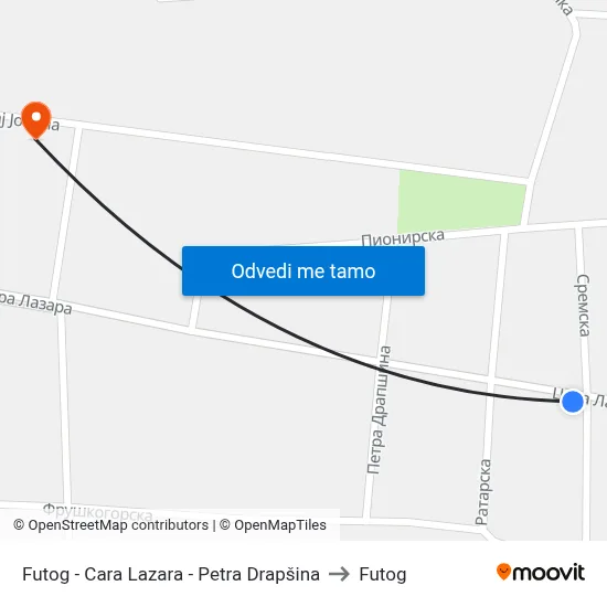 Futog - Cara Lazara - Petra Drapšina to Futog map