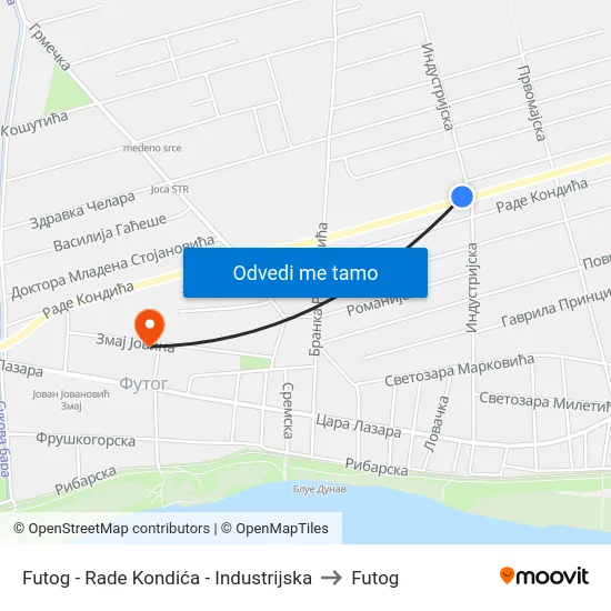 Futog - Rade Kondića - Industrijska to Futog map