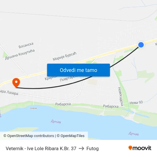 Veternik - Ive Lole Ribara K.Br. 37 to Futog map