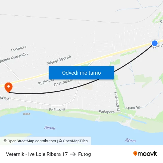Veternik - Ive Lole Ribara 17 to Futog map