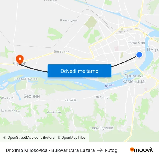 Dr Sime Miloševića - Bulevar Cara Lazara to Futog map