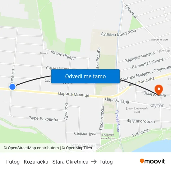 Futog - Kozaračka - Stara Okretnica to Futog map